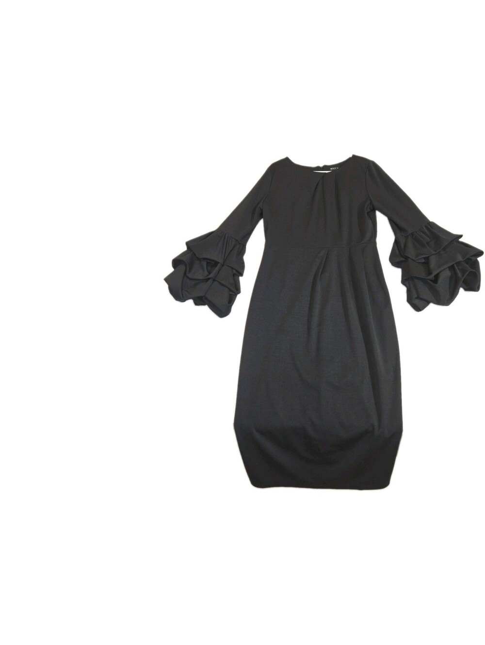Why Dress Black Dress Sz Med Long Statement Sleeves Lined Midi Witchy Whimsy...